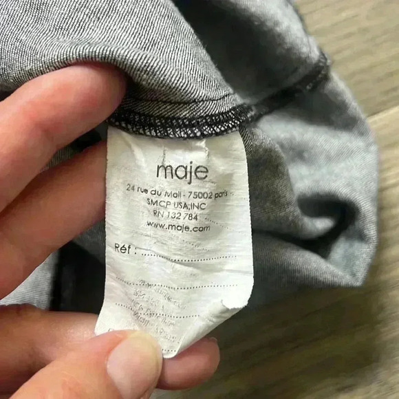 🔥maje🔥 | Black jean wash off the shoulder dress with  pink embroidery - Picture 9 of 10